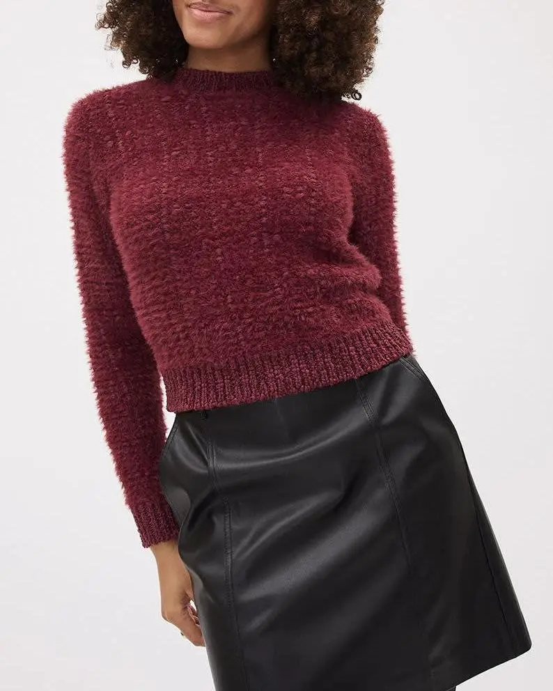 Long-Sleeve Crew-Neck Feather-Yarn Sweater