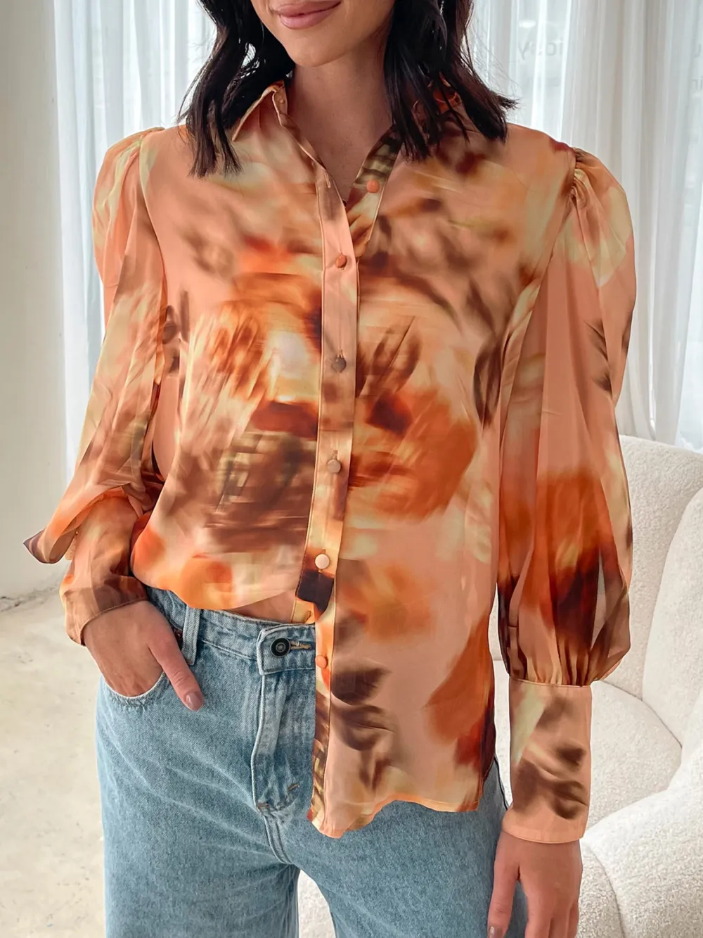 Yellow Blurred Floral Fleet Blouse