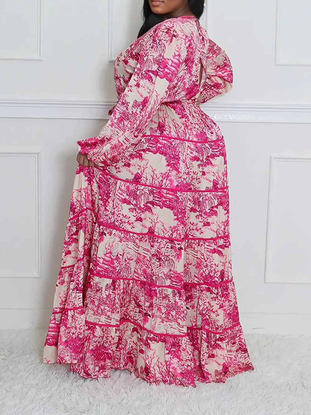 V-Neck Art Graphic Long Sleeve Dress