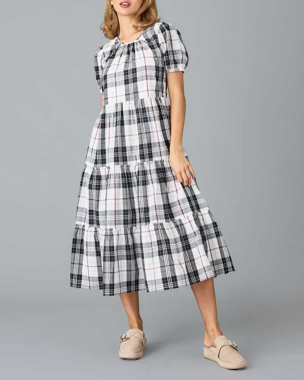 Black And White Plaid Midi Dress