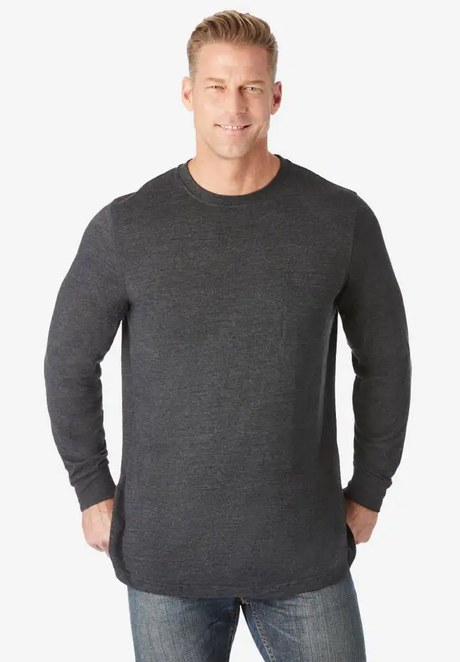 Shrink-Less™ Lightweight Long-Sleeve Crewneck Pocket T-Shirt