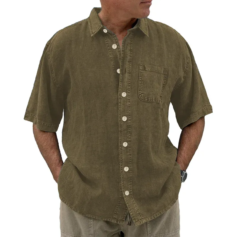 8-Pack Men's vintage cotton linen pocket short-sleeved shirt