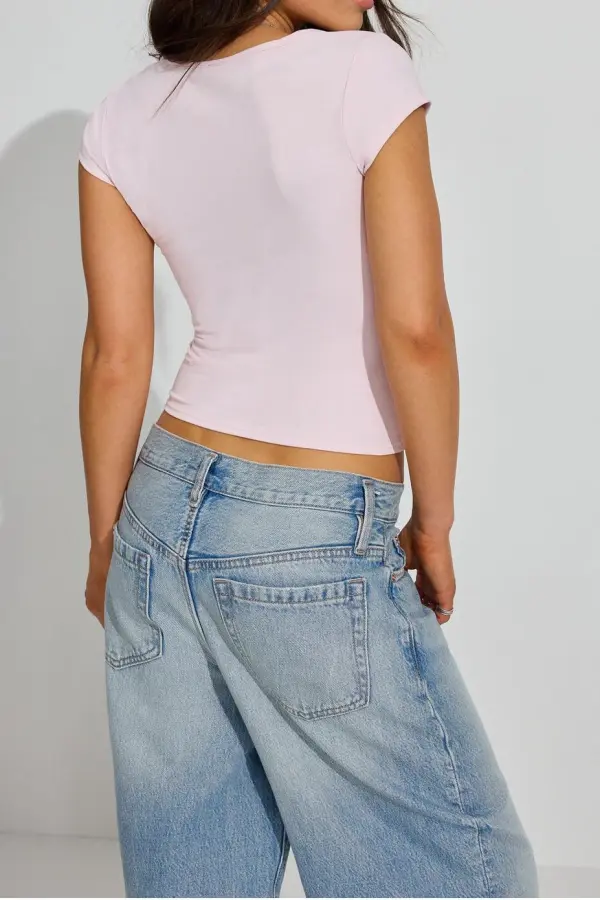 Sweetheart Neckline Pink T-Shirt
