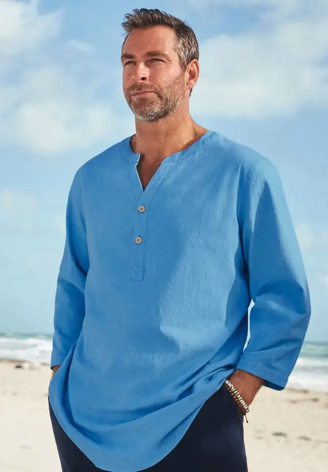 Gauze Mandarin Collar 3/4 Sleeve Shirt