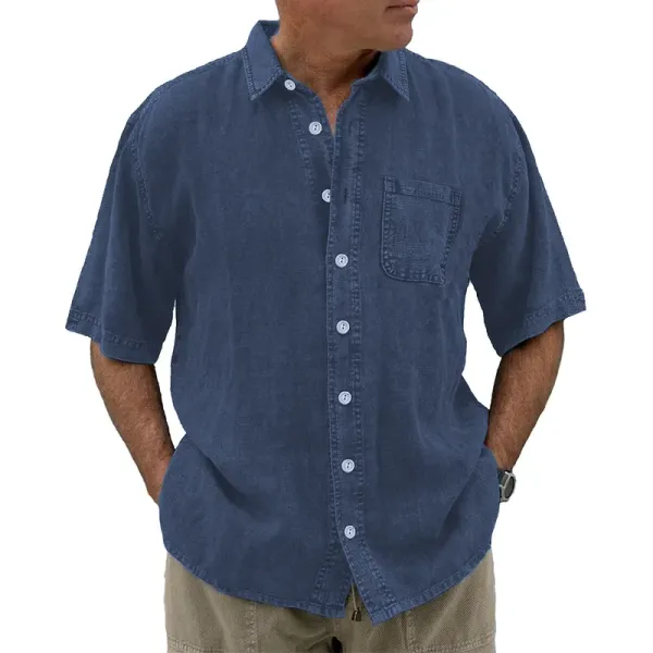 8-Pack Men's vintage cotton linen pocket short-sleeved shirt