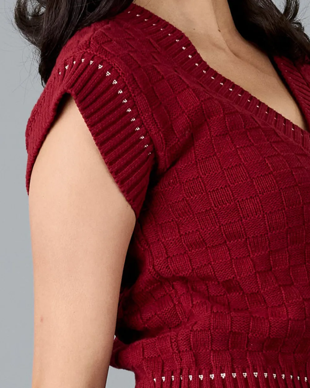Burgundy Cut Out Knitted Top