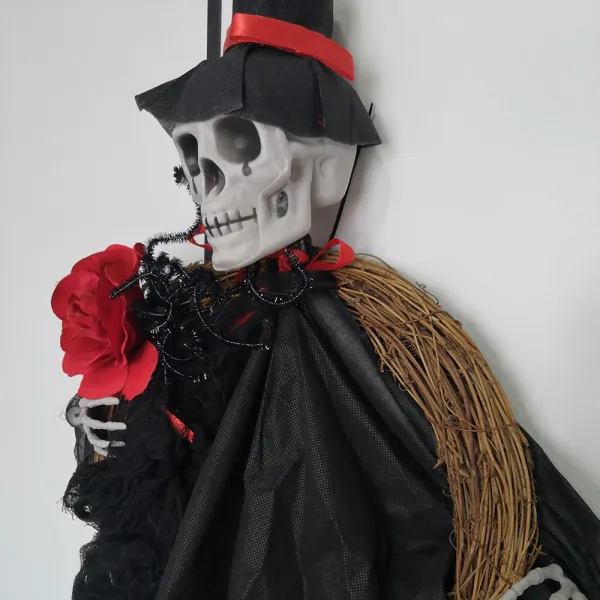 90cm Halloween Hanging Skull Black White Rattan Wreath Haunted House Props Horror Party Halloween Decoration Home Outdoor 2022