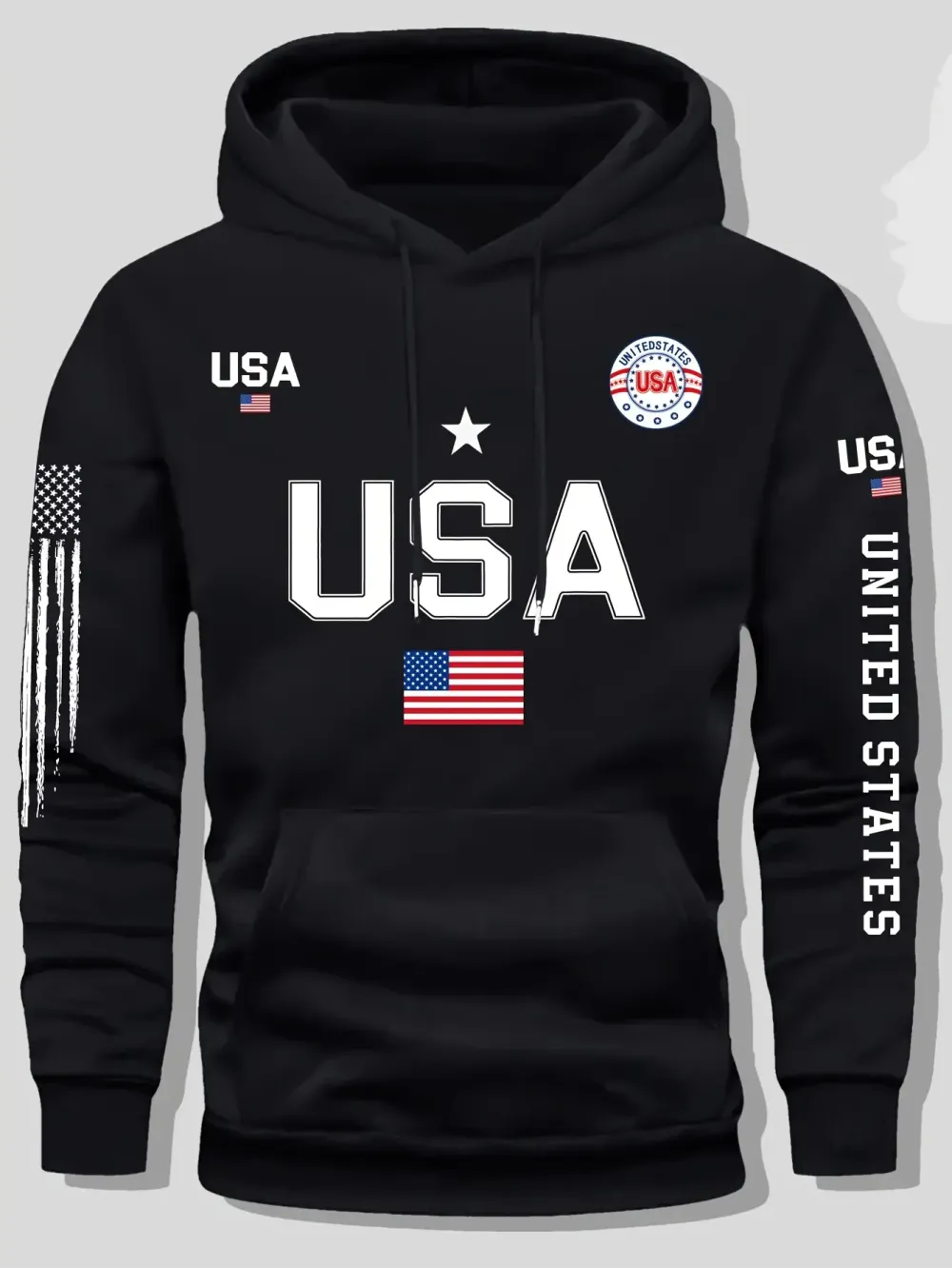 USA Flag Print Hoodie Men's Fleece Sweatshirt