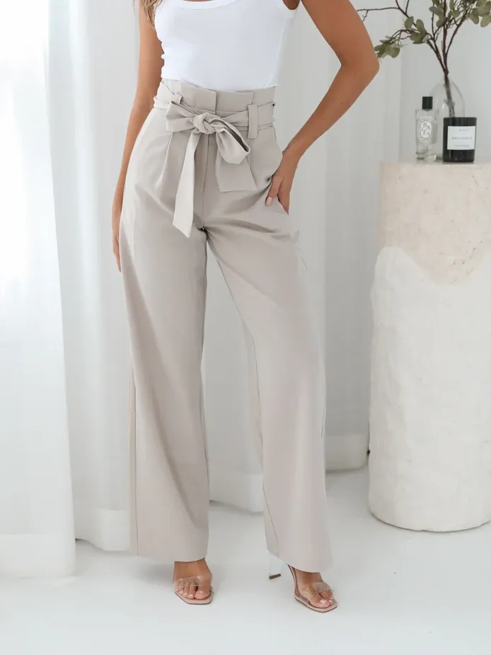 Beige Casual Style Wide Leg Pant