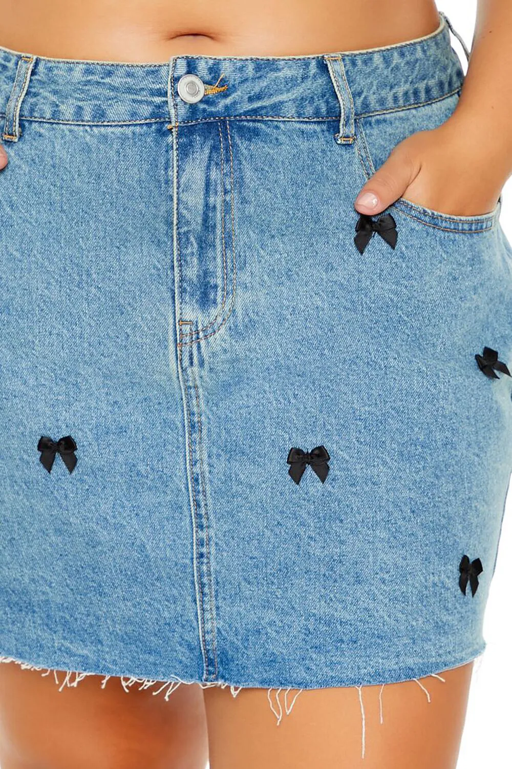 Plus Size Denim Bow Mini Skirt