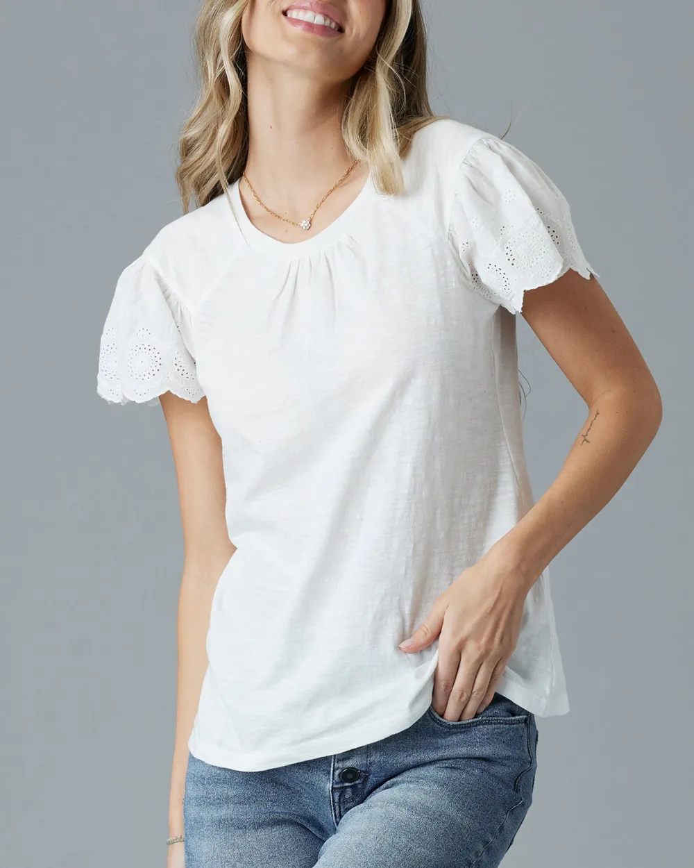 Casual T-Shirt With Delicate Eyelet Detailing