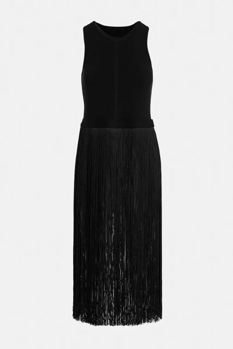 Black Sleeveless Fringe Hem Dresses