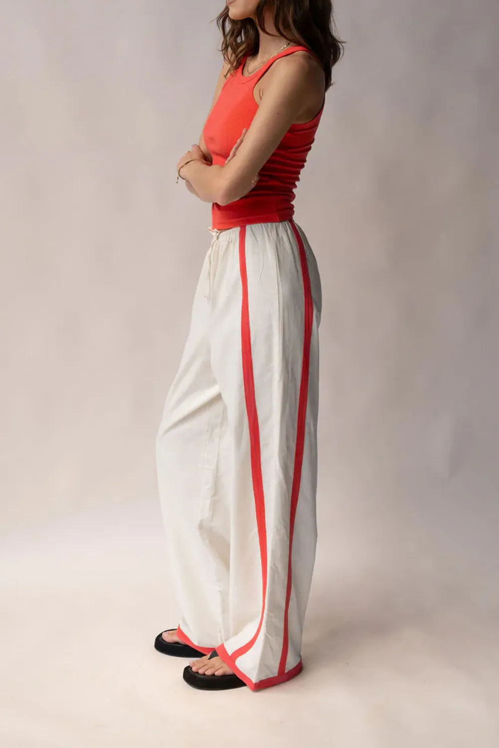 White Simple Patchwork Stripes Straight  Pants