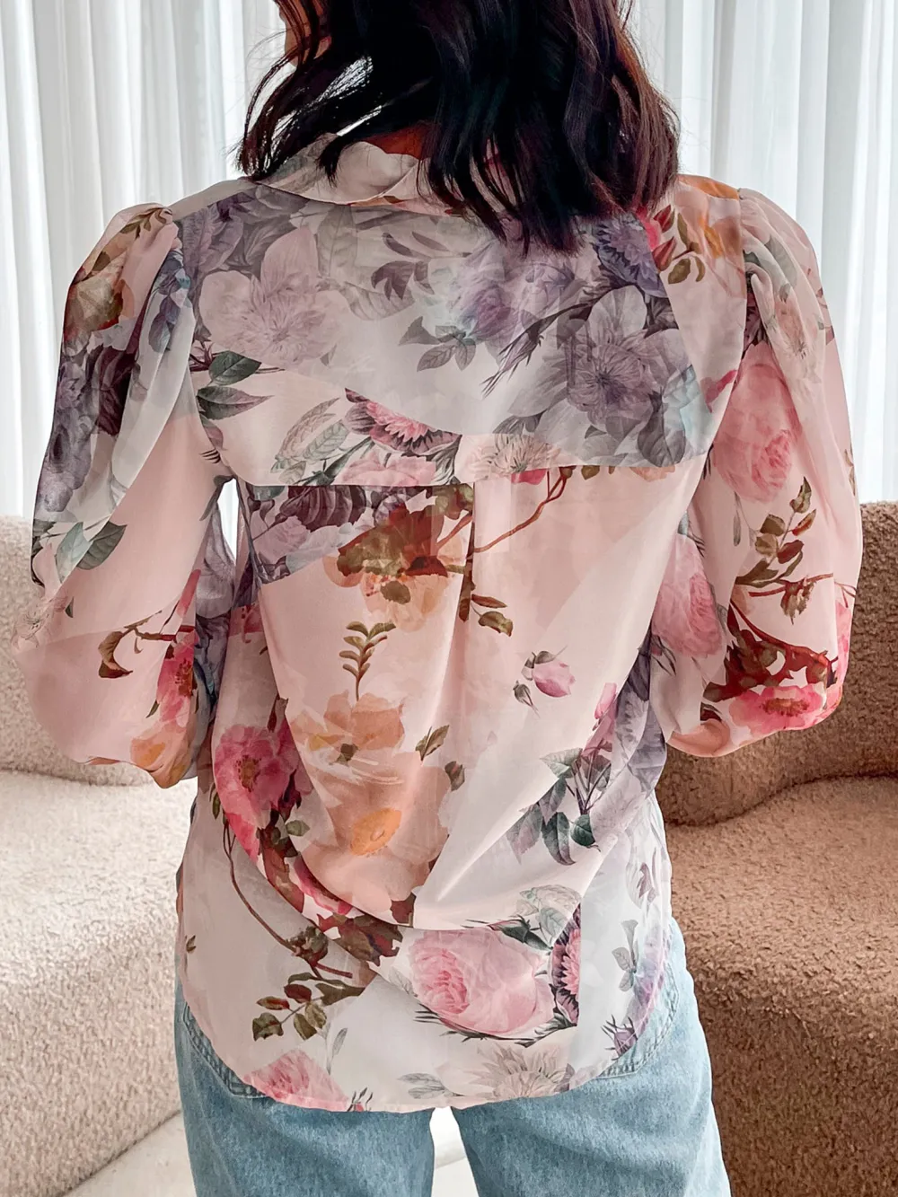 Pink Patchwork Print Fleet Blouse