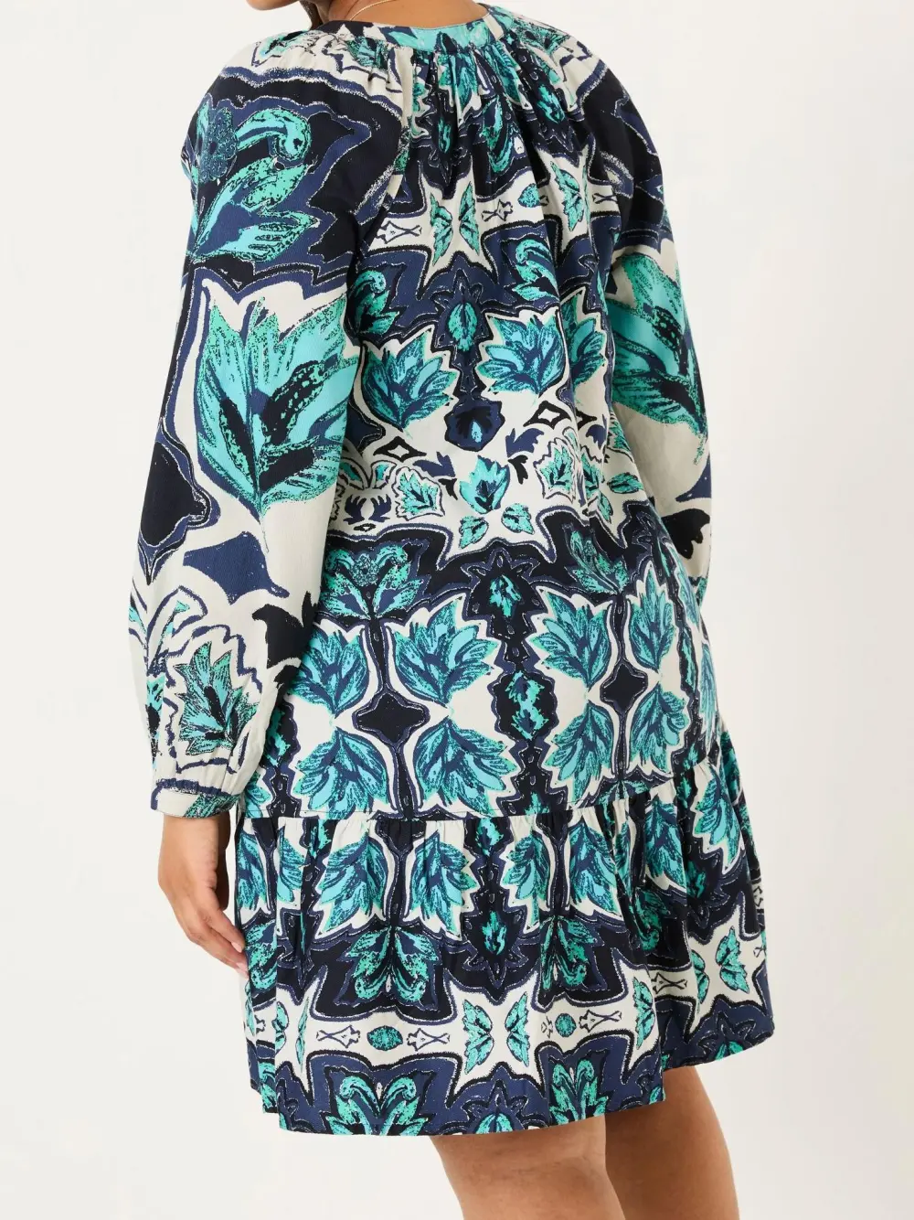 Green Floral Mirrored Long Sleeve Mini Dress