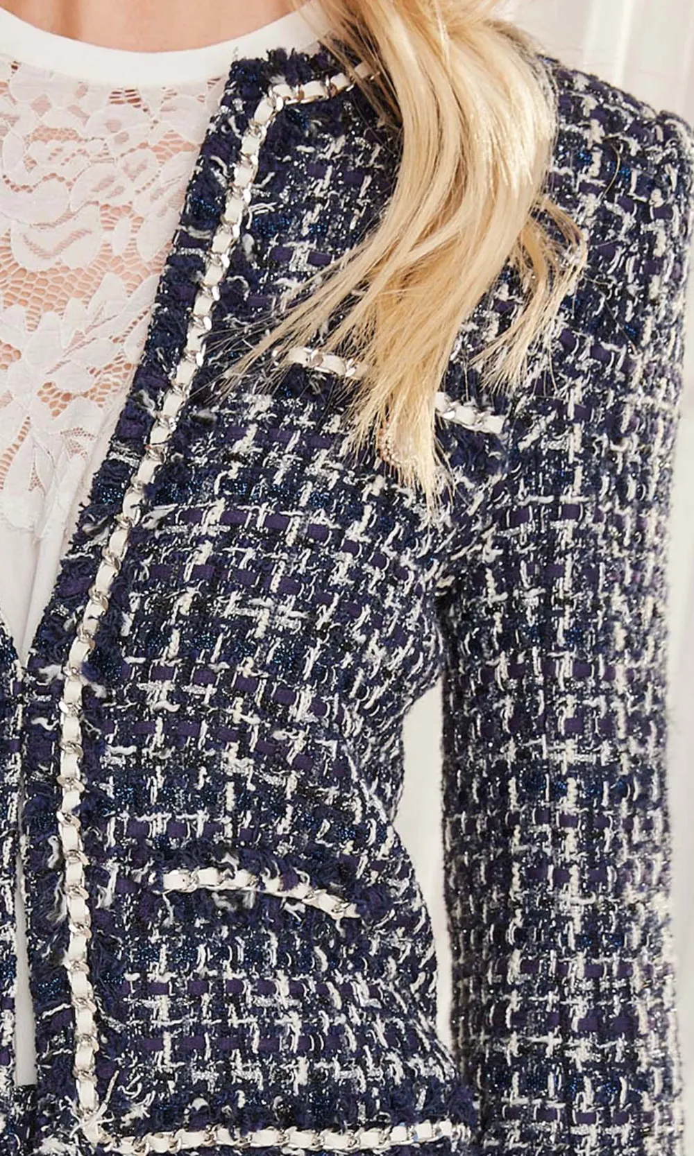 Dark Buttoned Tweed Blazer