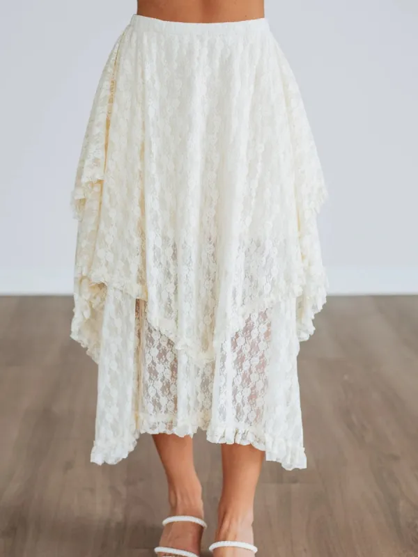Boho Ruffle Lace Midi Skirt