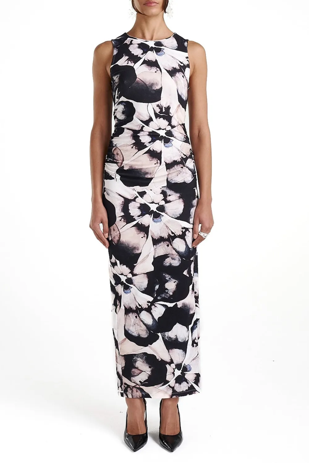 Black Round Neck Personalized Art Plant Flowers Dresses