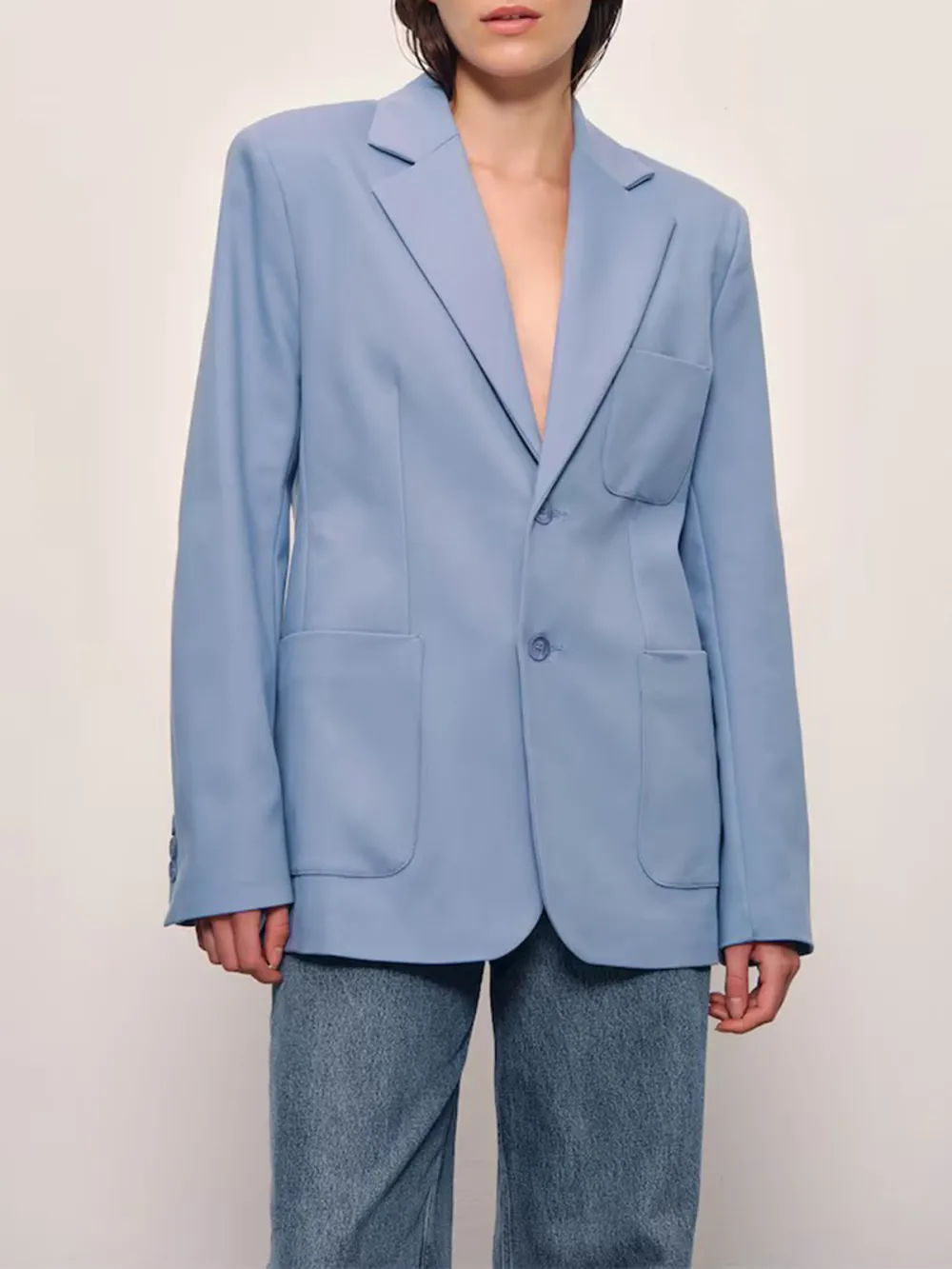 Plain Colored Lapel Collar Blazer