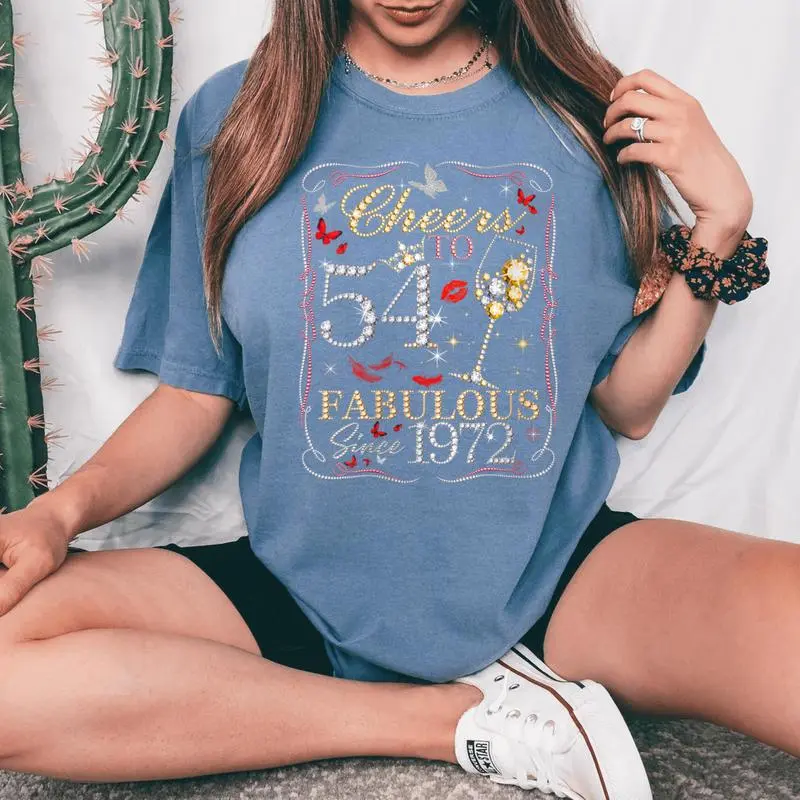 Women Cheers To 54 Fabulous Since 1972 54th Birthday Queen Women's Oversized Comfort Colors T-Shirt
