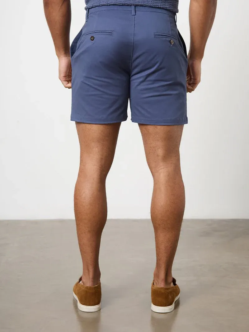 Mid Blue Slim Fit Casual Shorts
