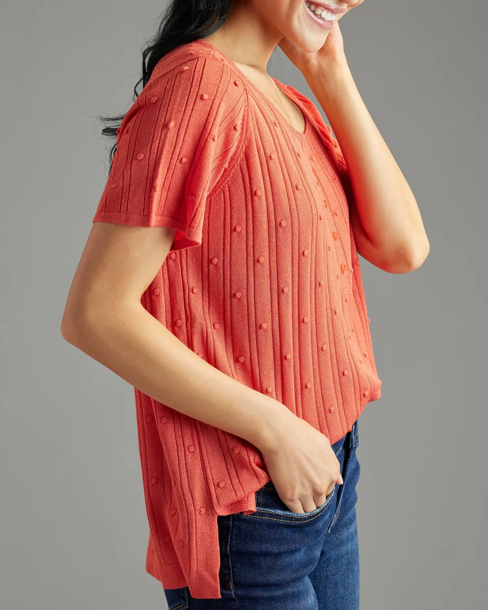 Paprika Textured Detailing Knit Top