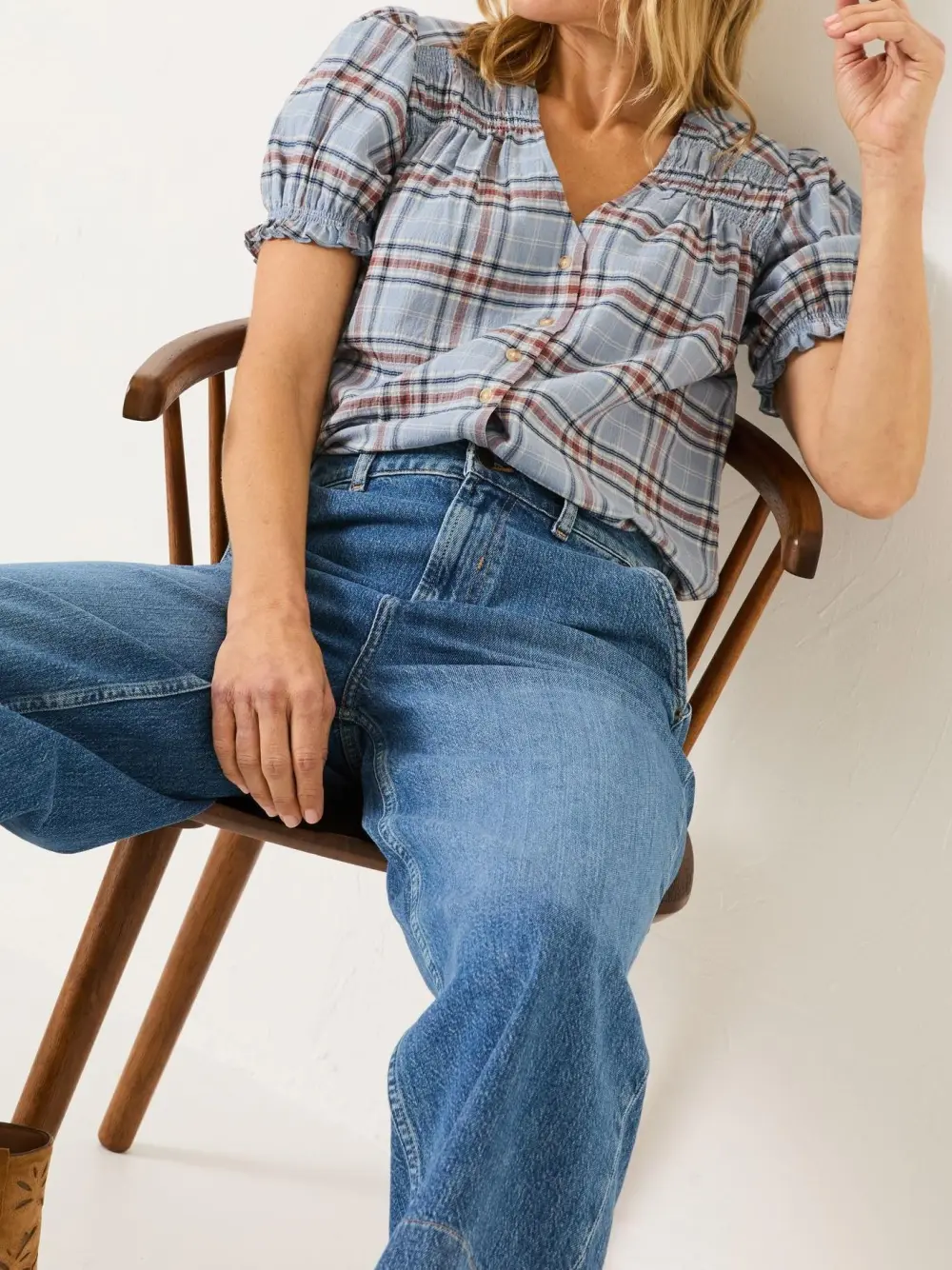 Plaid Cotton Blend Blouse