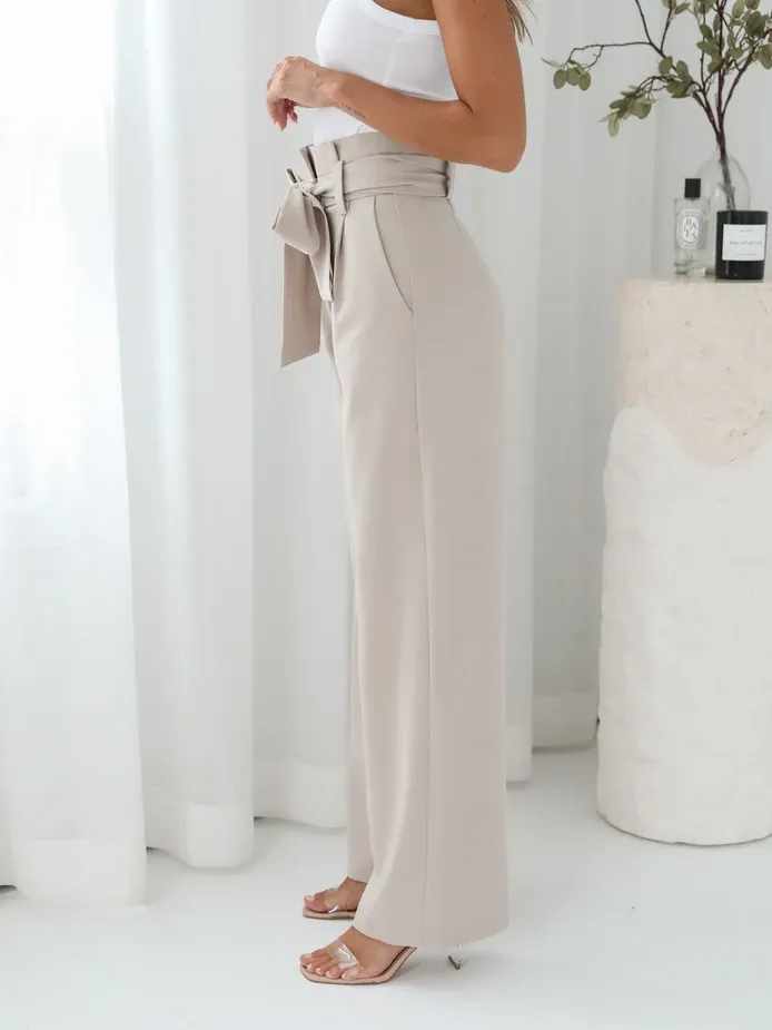 Beige Casual Style Wide Leg Pant