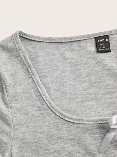 Bow Square Neck Knit Tee