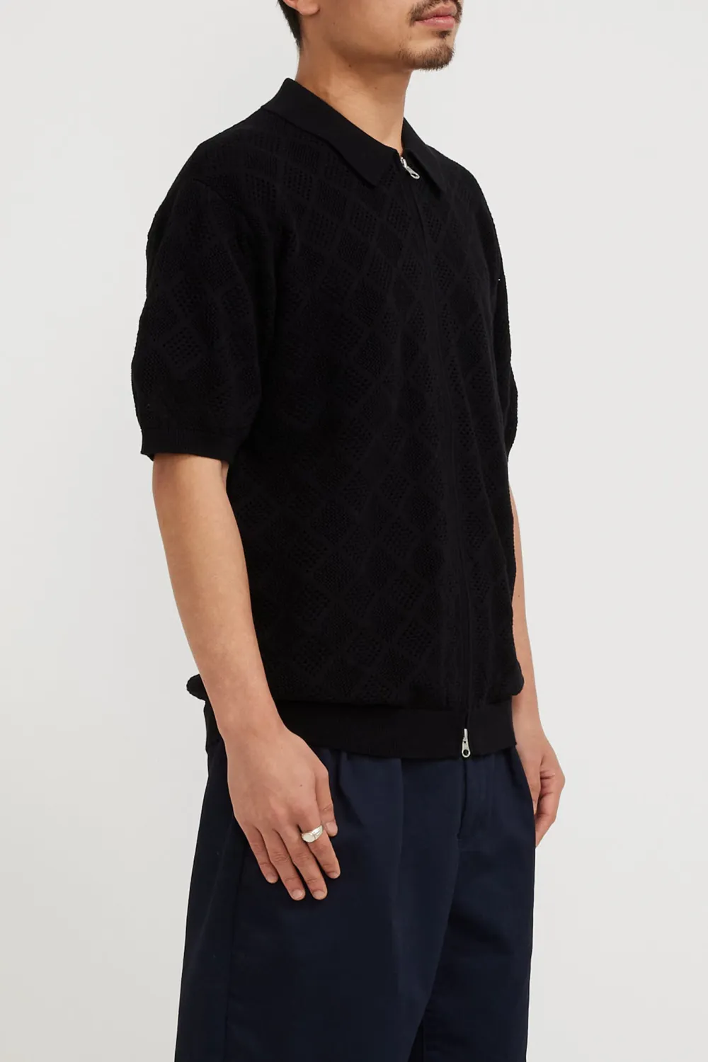 Zip Knit Polo Mesh Black