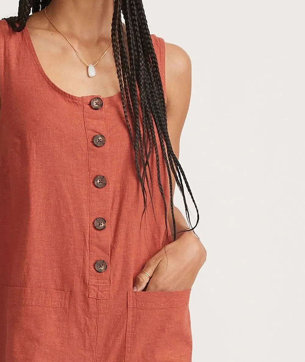 Button-Down Sleeveless Cotton Jumpsuit
