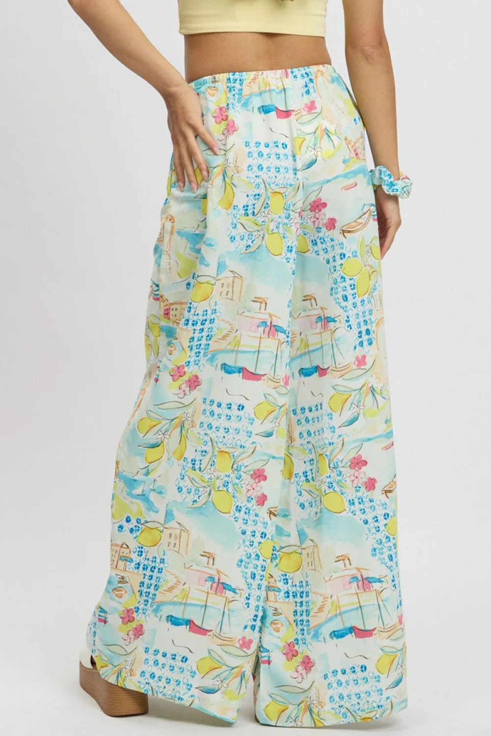 Multi Abstract Wide Leg Pants High Rise