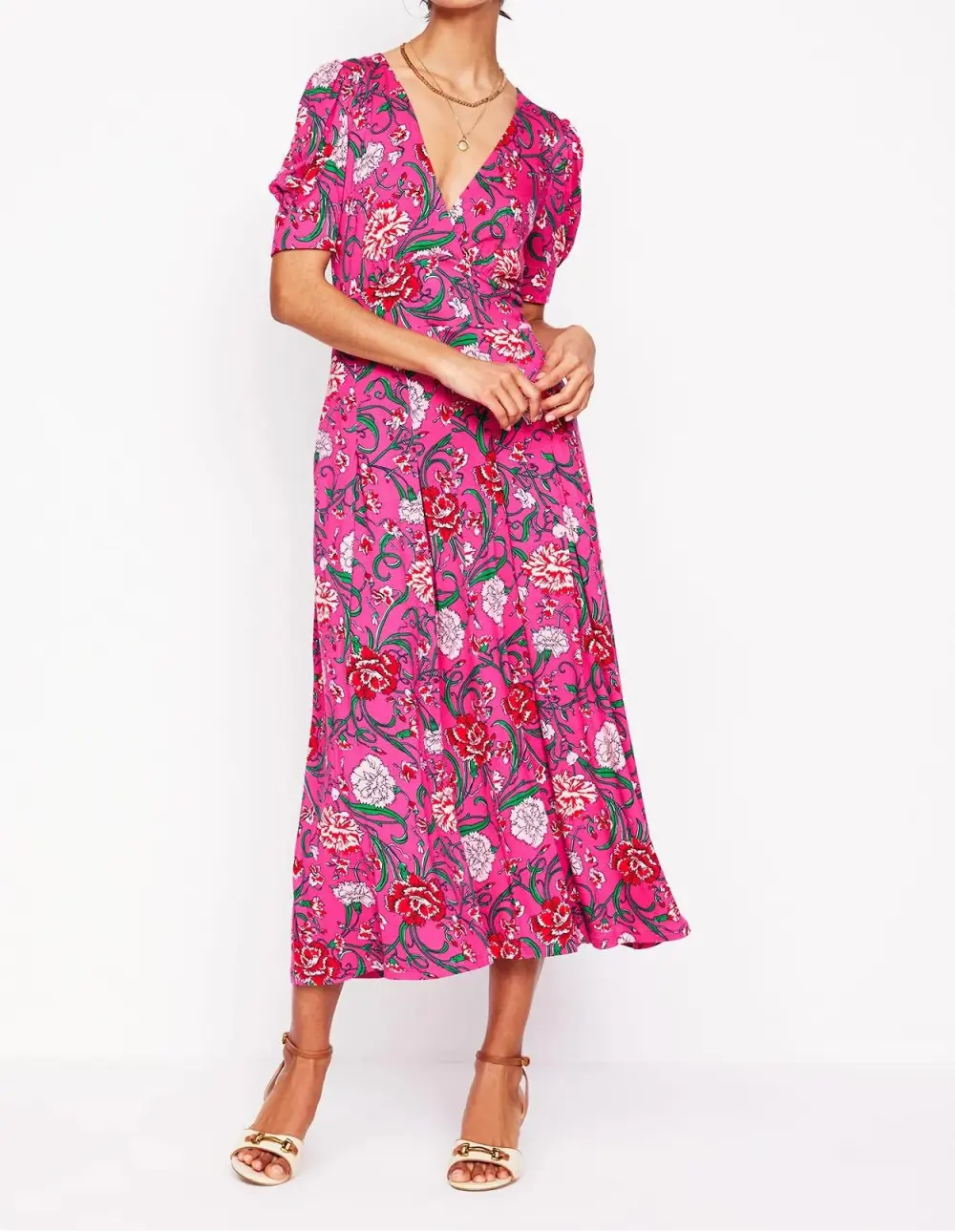 Magenta Pleated Jersey Wrap Dress
