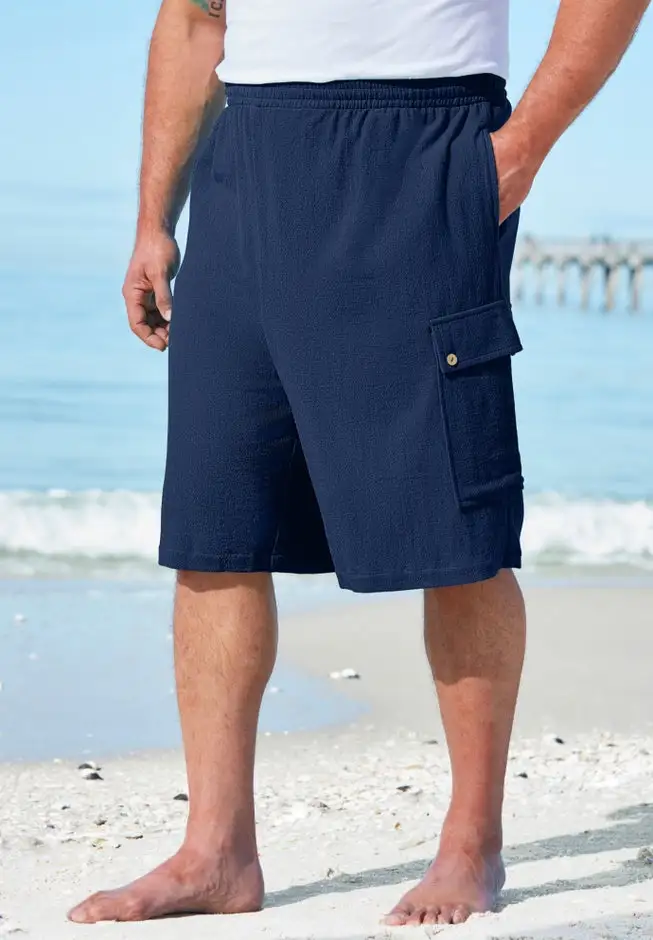 Full Elastic Waist Gauze Cargo Shorts