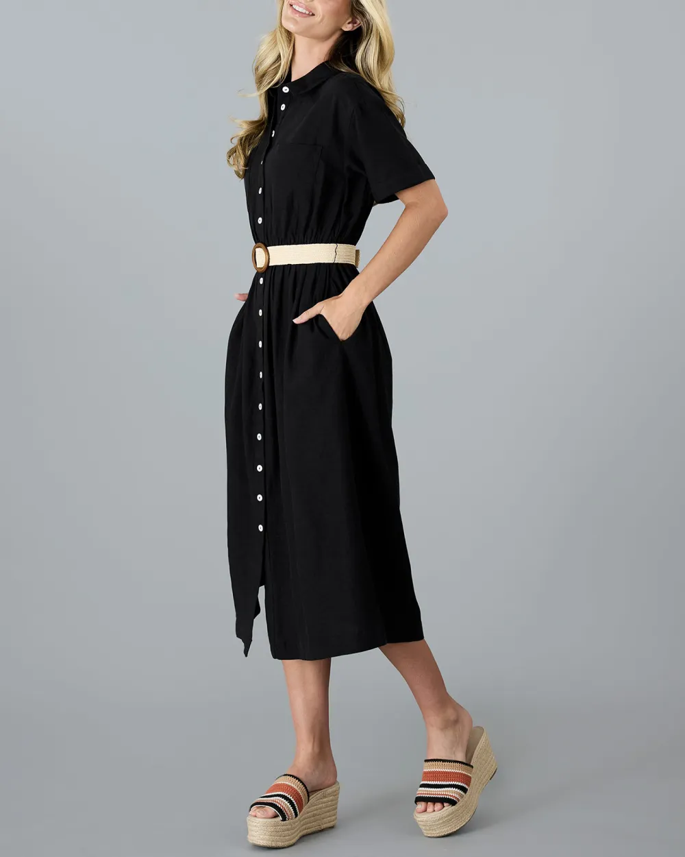 Black Button Down Midi Dress