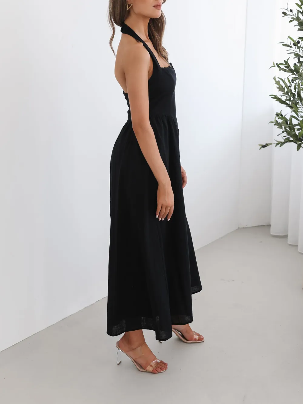 Black Casual Style Halter strap Dress
