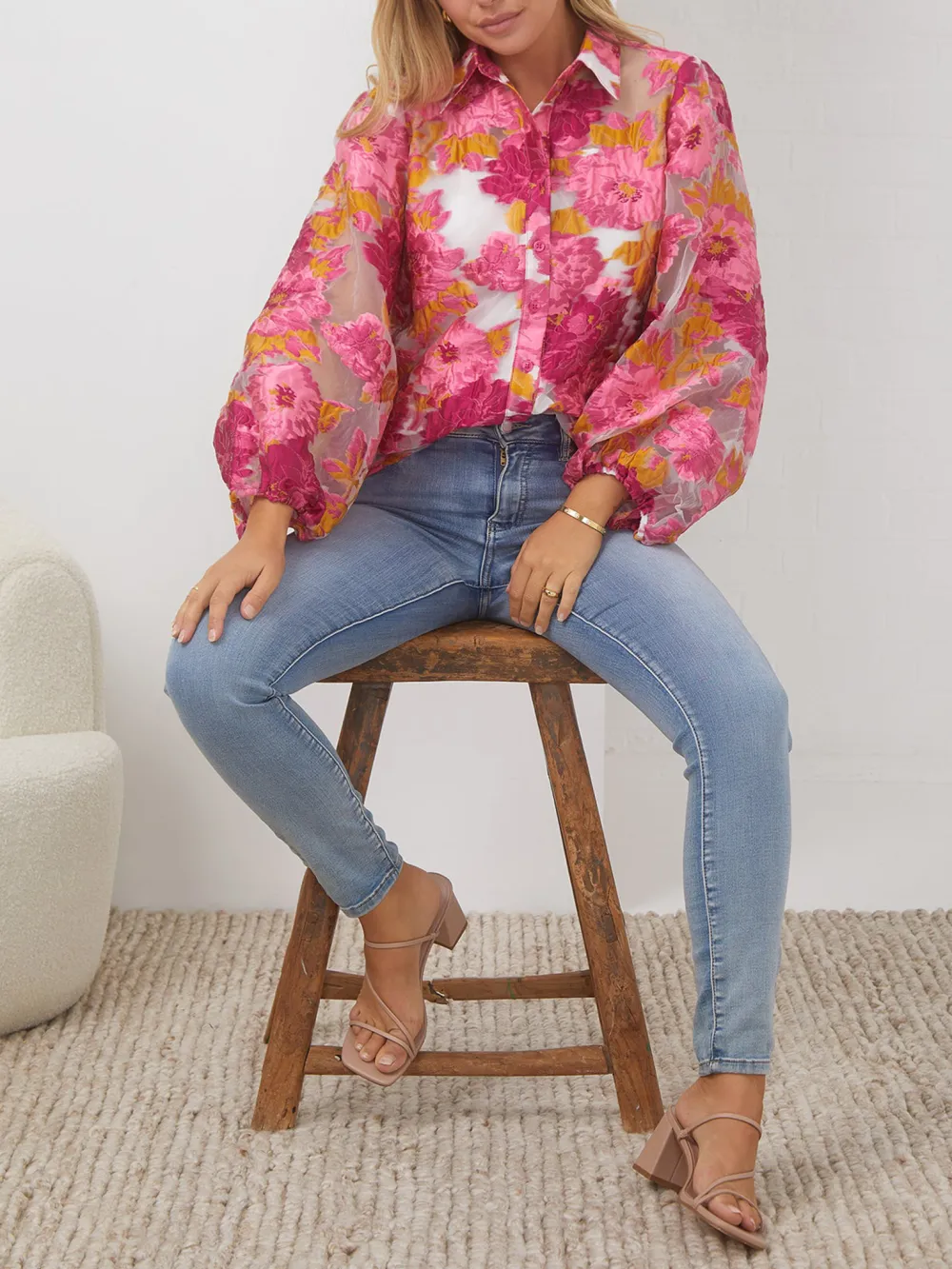 Pink and White Floral Shirt