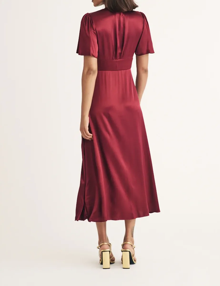 Red Satin Bridesmaid Midi Dress