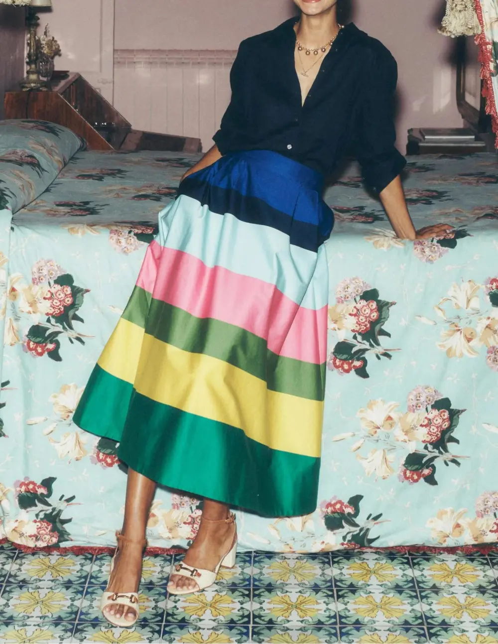 Multicolor Striped Isabella Cotton Midi Skirt