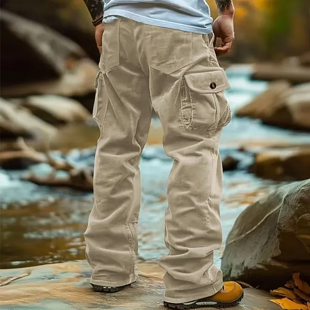 Men's Straight Leg Casual Corduroy Cargo Pants