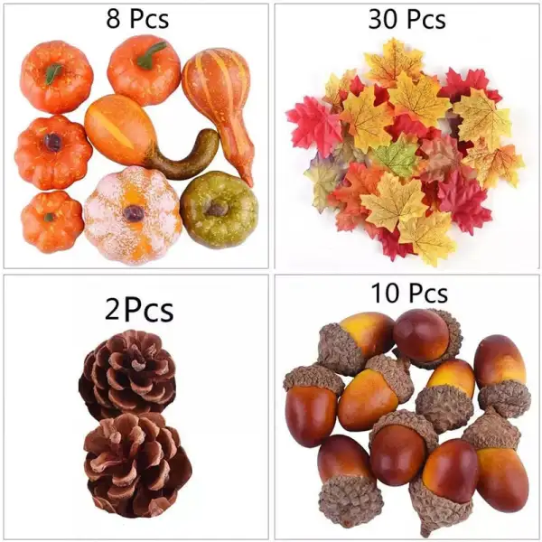 50pcs Simulation Pumpkin Golden Autumn Mini Pumpkin Set Halloween Pumpkin Thanksgiving Decoration Pumpkin Pine Cones Acorns Prop