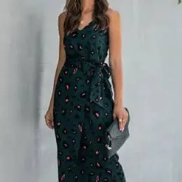 Sleeveless Halter Polka Dot Ruffle-Hem Dress