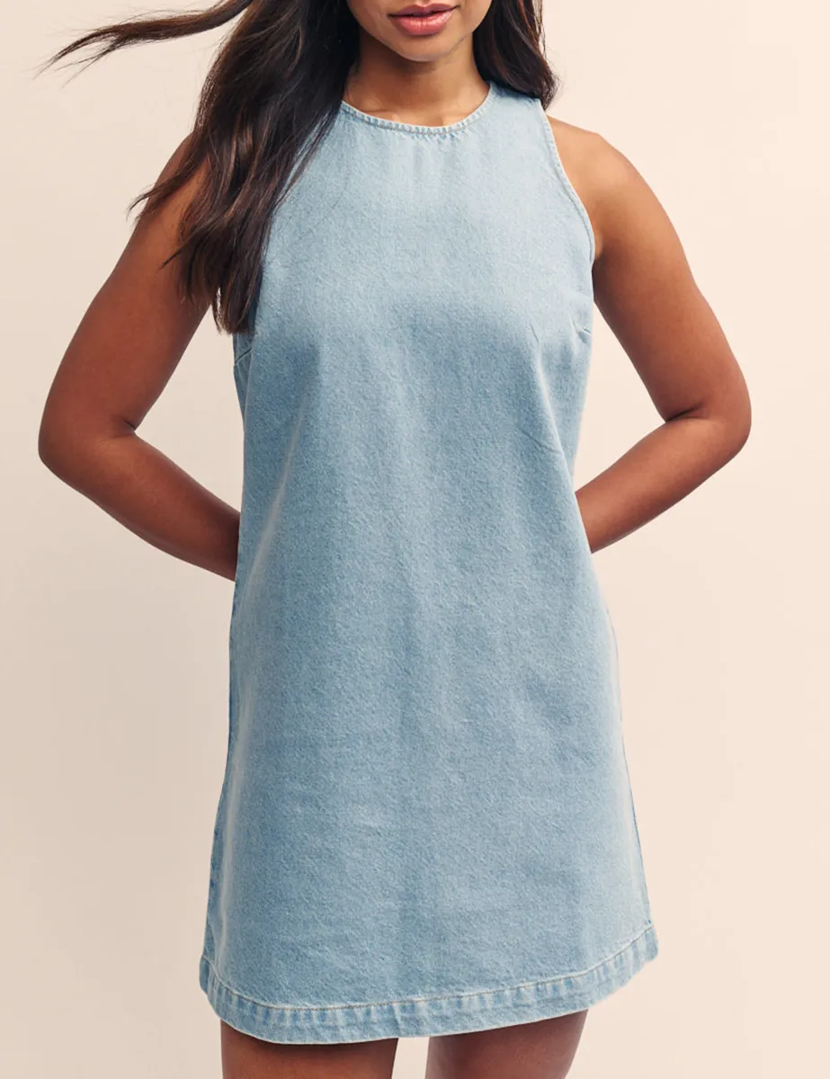 Blue Denim Twill Sleeveless Mini Dress