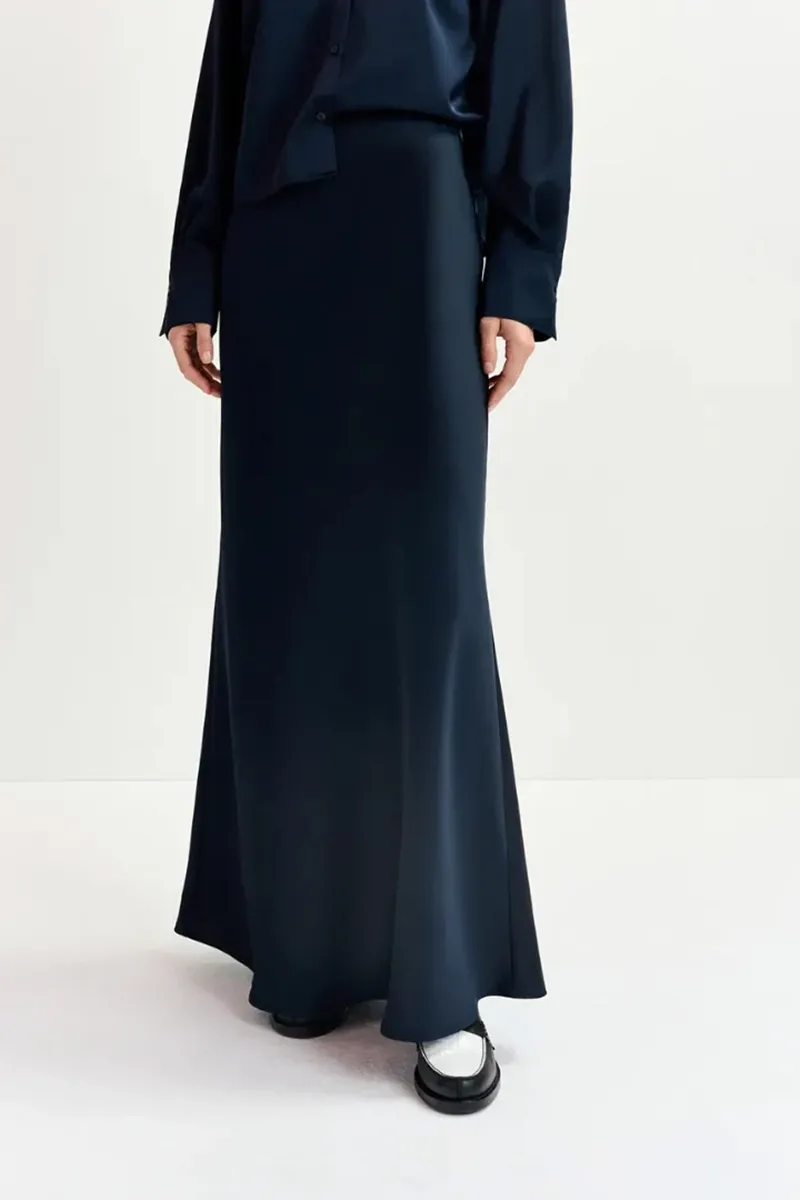Navy Silk Maxi Skirts