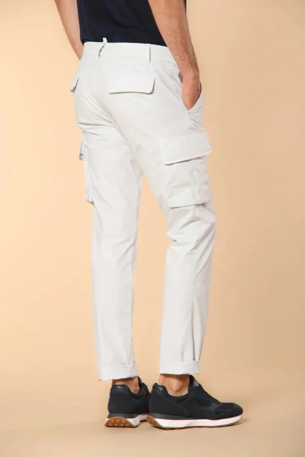 Men's Light Grey Slim Fit Parachute Fabric Cargo Pants with Large Pockets