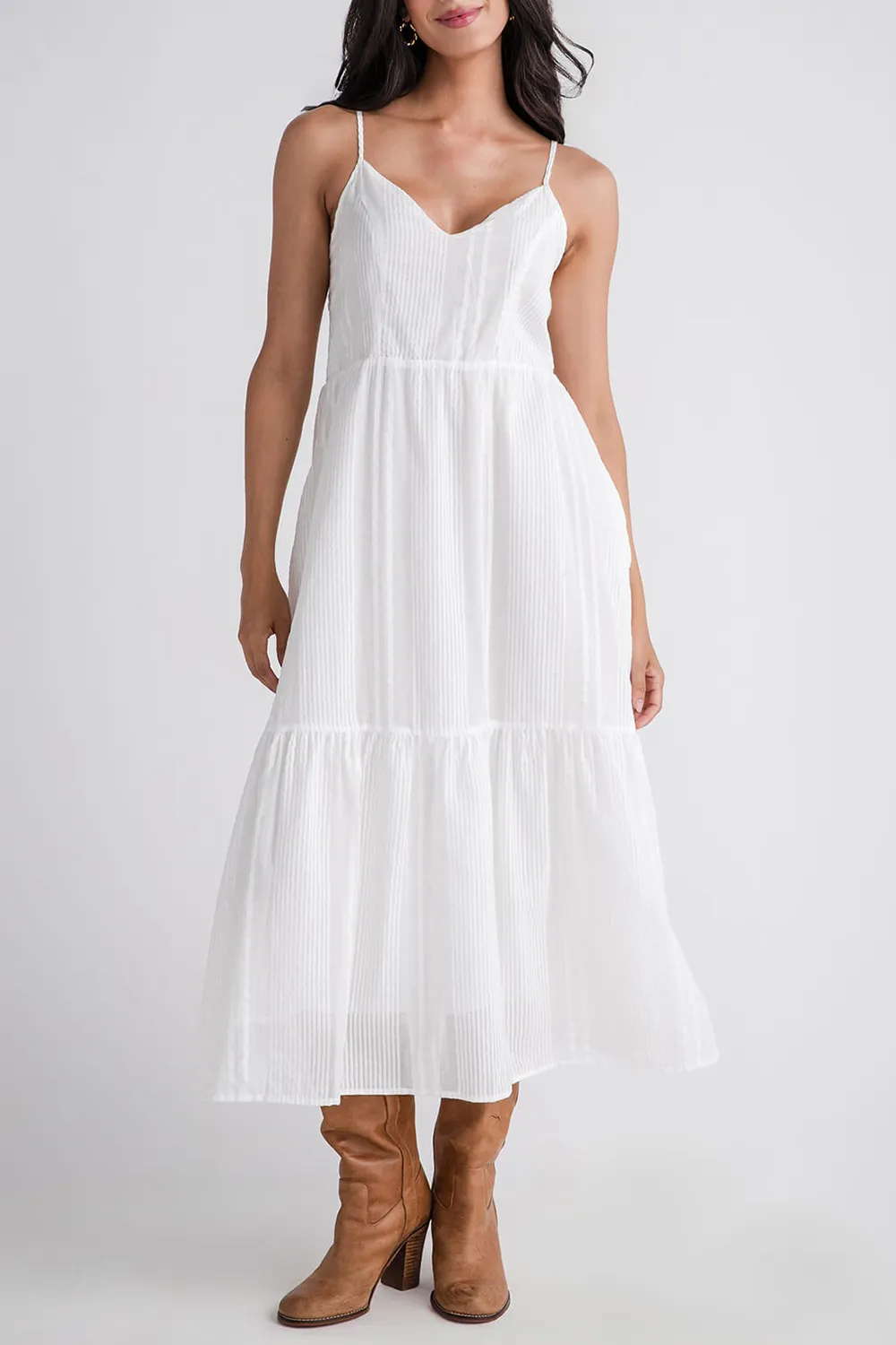 Woven Knit Midi Dress - Brown White Combo