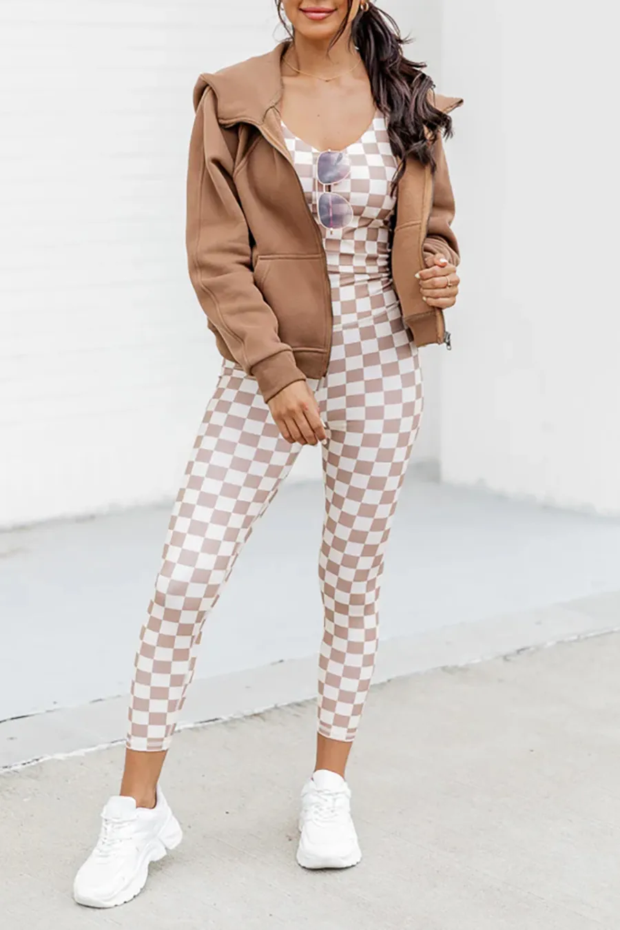 Beige Checkered Legging