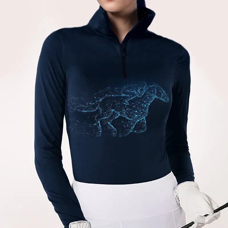 Women's Riding Style Horse And Rider Print Long Sleeve Splicing Casual Shirt