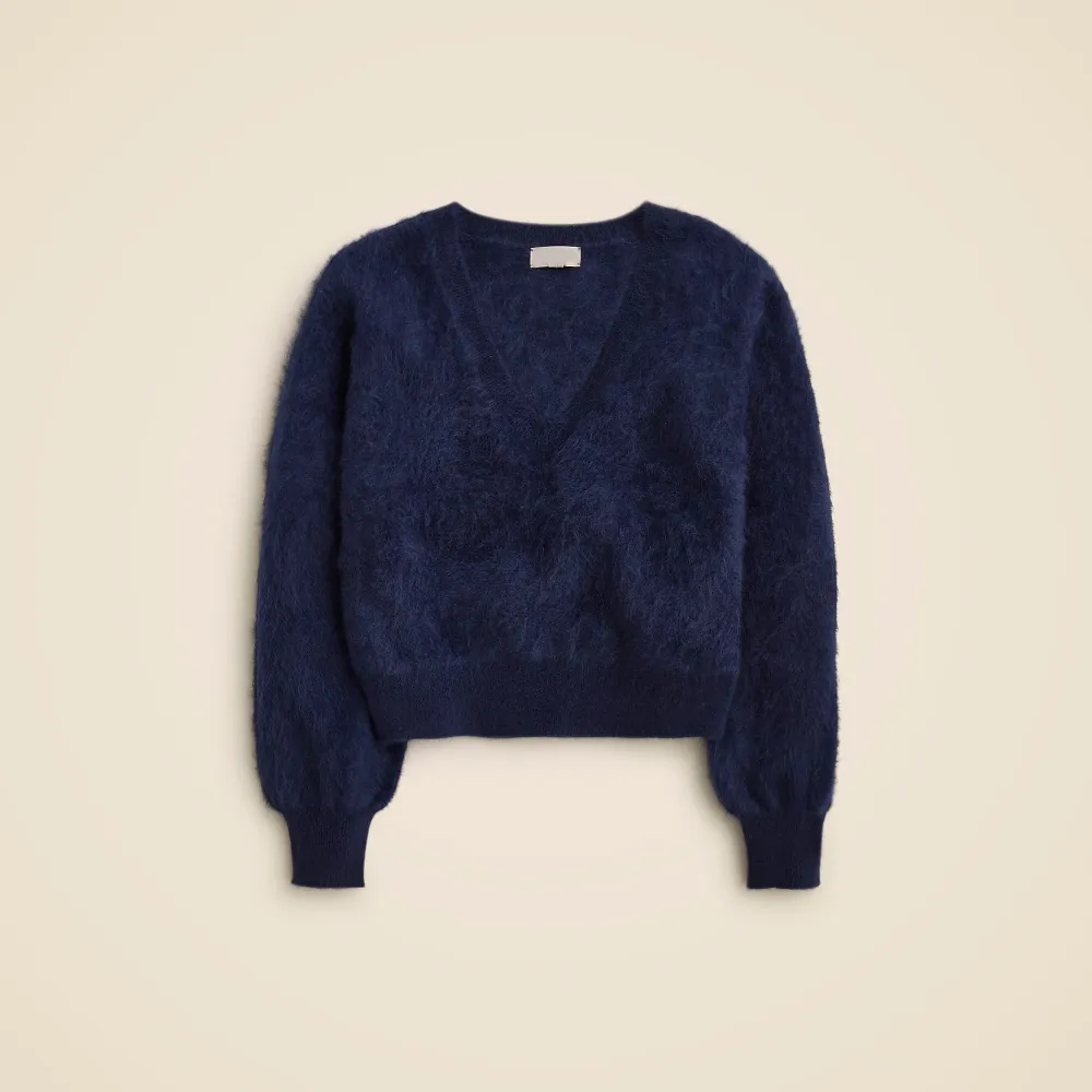 Brushed Cashmere Cropped V-Neck Sweaters