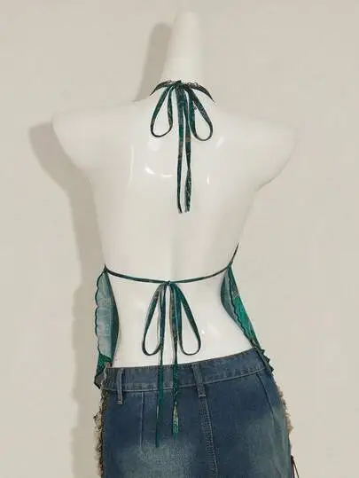 Printed Asymmetric Halter Cami